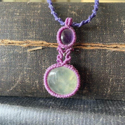 Μακραμέ κολιέ με Αβεντουρίνι και Αμέθυστο