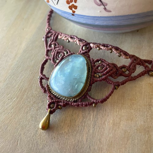 Μακραμέ κολιέ με Aqua Marine